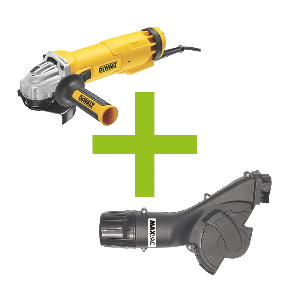 MAXVAC Dust Shroud & DeWALT DWE4206-GB 115mm Angle Grinder Package, Pre-Installed