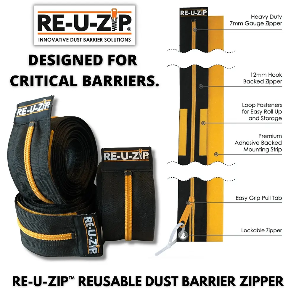 RE-U-ZIP Heavy Duty Reusable Dust Barrier Zipper (ONLY), 6-Pack - Image 3