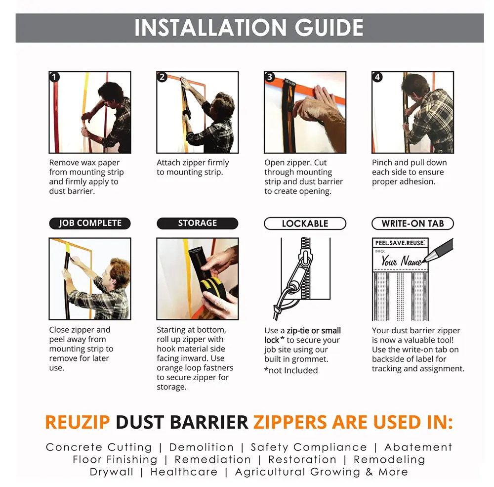RE-U-ZIP Heavy Duty Reusable Dust Barrier Zipper Starter Kit - Image 4