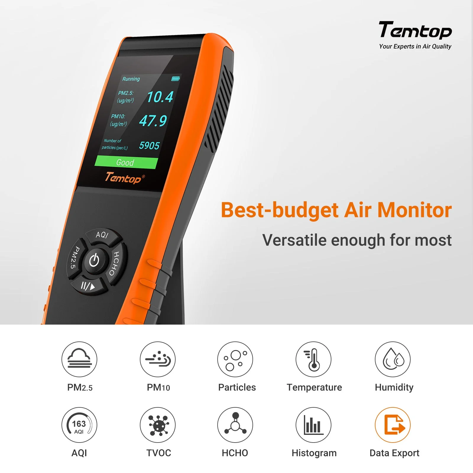 Temtop LKC-1000S+ 2. Air Quality Monitor for PM2.5 PM10 HCHO AQI Particles VOCs Humidity Temperature, Date Dxport - Image 2