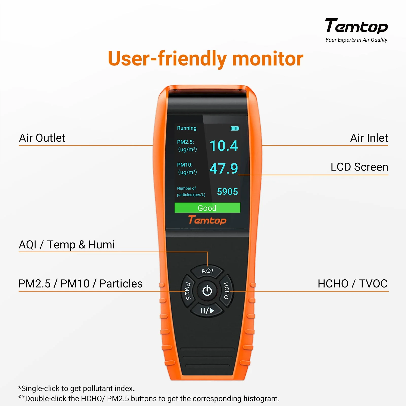 Temtop LKC-1000S+ 2. Air Quality Monitor for PM2.5 PM10 HCHO AQI Particles VOCs Humidity Temperature, Date Dxport - Image 3