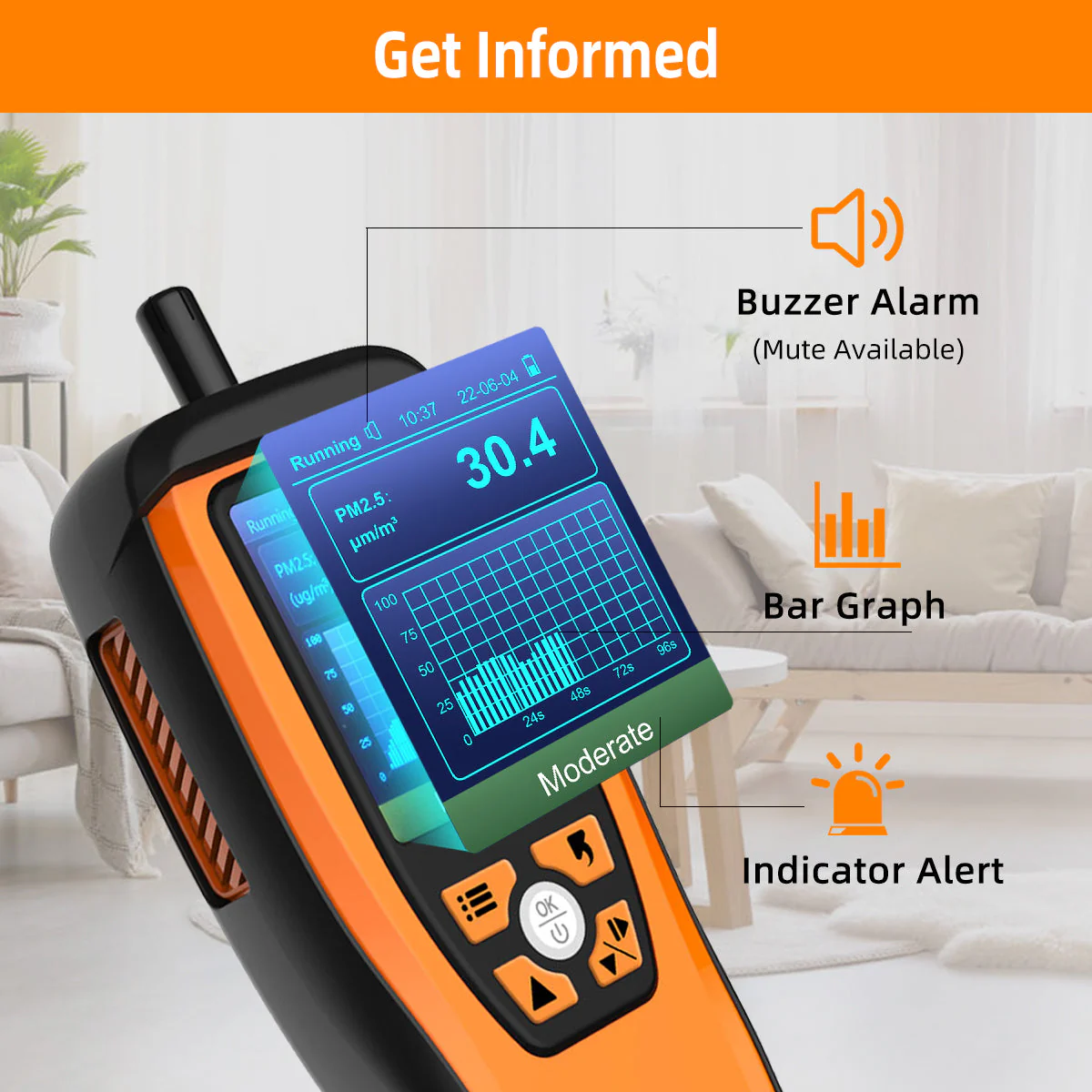 Temtop M2000 2. CO2 air quality monitor for PM2.5 PM10 particles CO2 HCHO, temperature and humidity display, data export - Image 4