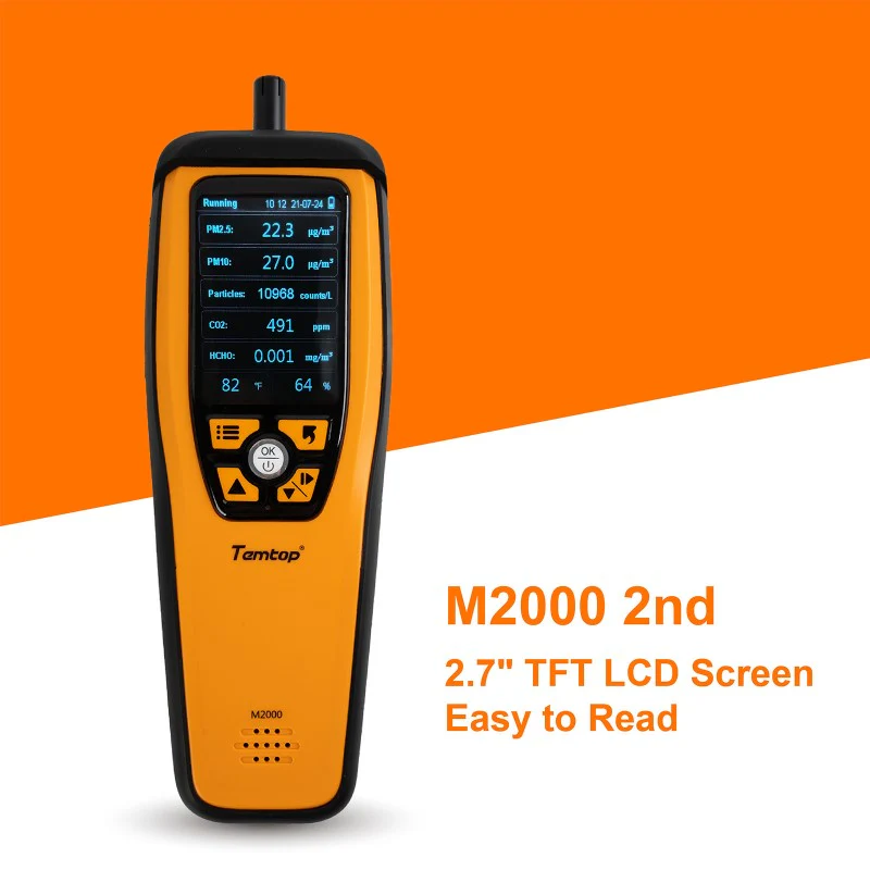 Temtop M2000 2. CO2 air quality monitor for PM2.5 PM10 particles CO2 HCHO, temperature and humidity display, data export - Image 6