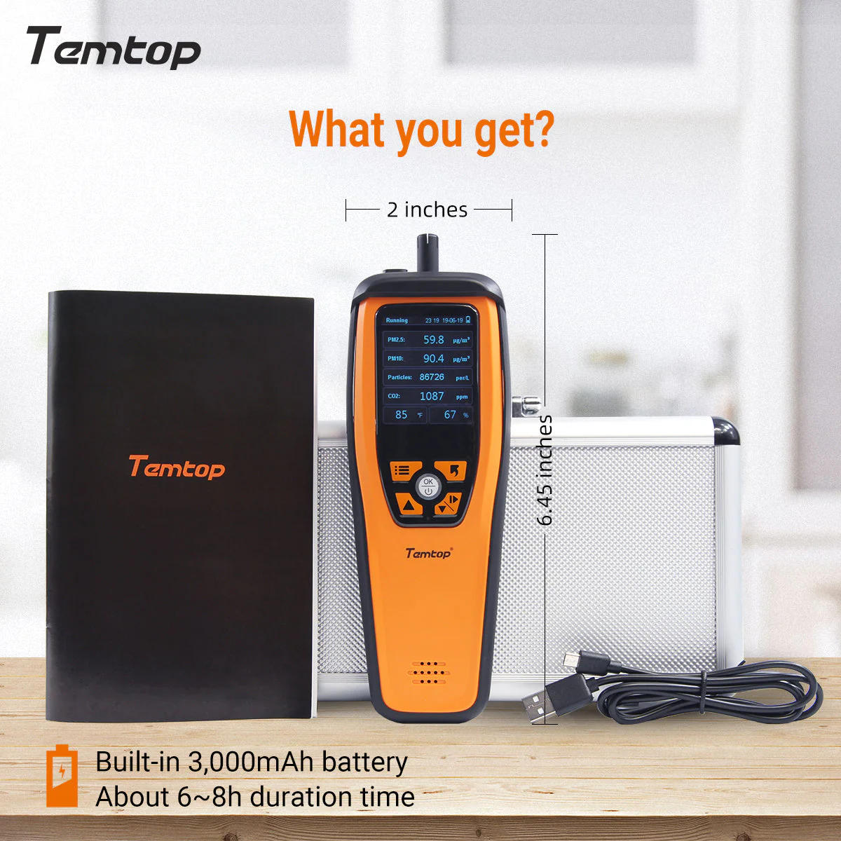 Temtop M2000C 2. CO2 air quality monitor for CO2 PM2.5 PM10 particles, temperature and humidity display, data export - Image 11