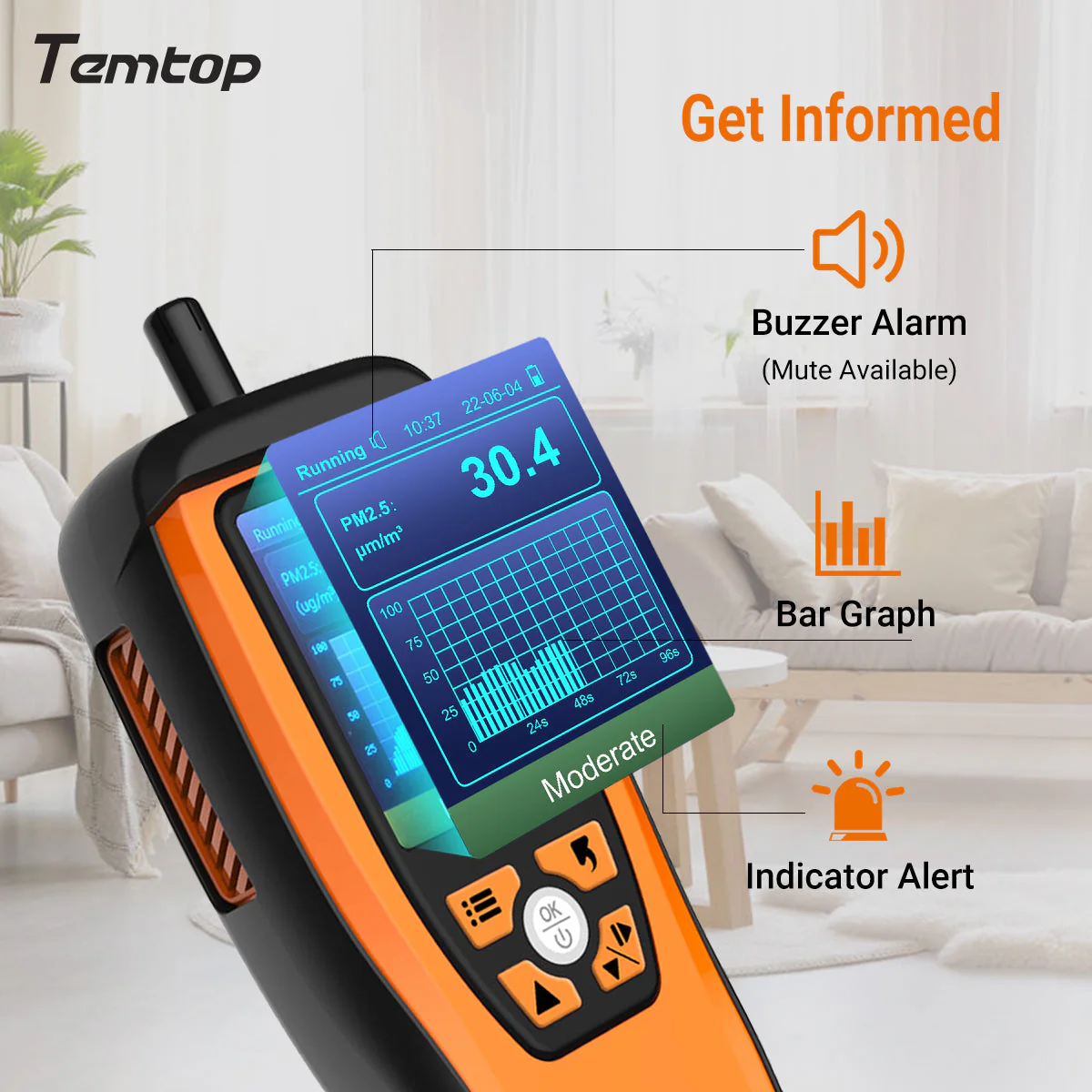 Temtop M2000C 2. CO2 air quality monitor for CO2 PM2.5 PM10 particles, temperature and humidity display, data export - Image 4