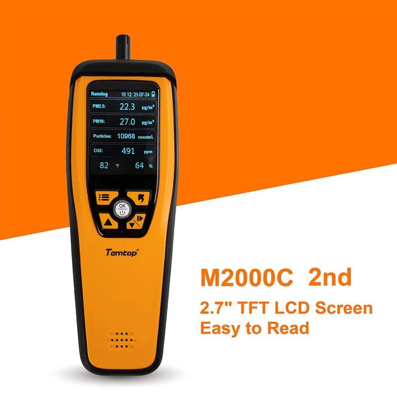 Temtop M2000C 2. CO2 air quality monitor for CO2 PM2.5 PM10 particles, temperature and humidity display, data export - Image 7