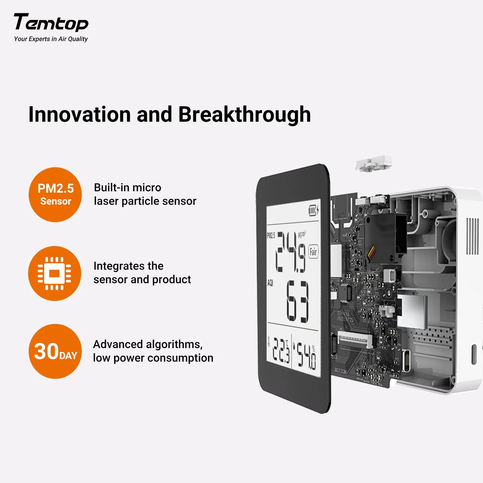 Temtop S1 Indoor Air Quality Meter Temperature & Humidity AQI PM2.5 Monitor with Accurate Sensor - Image 4