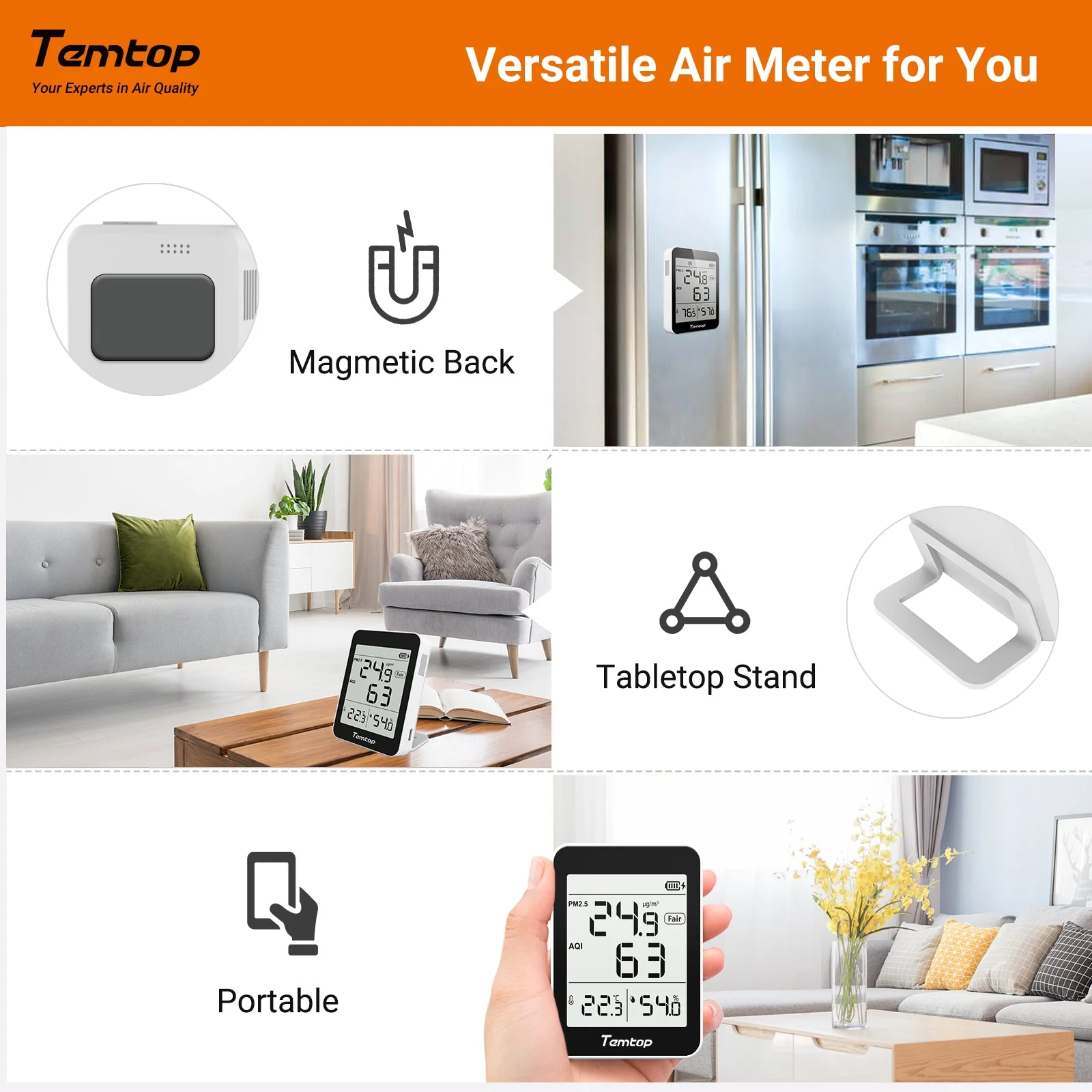 Temtop S1 Indoor Air Quality Meter Temperature & Humidity AQI PM2.5 Monitor with Accurate Sensor - Image 7